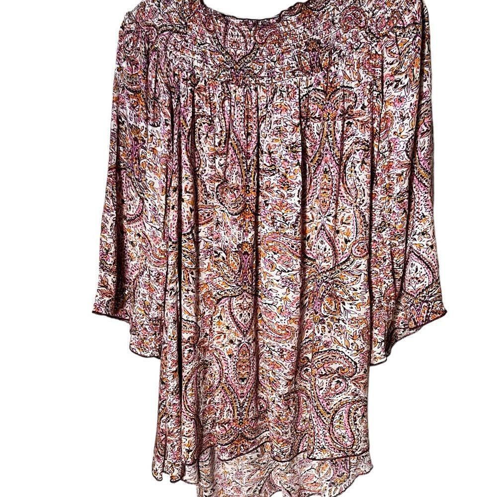 Band of Gypsys size extra small Pink Paisley, Long Sleeve Off the Shoulder Style
